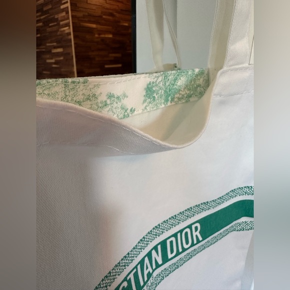 NEW💚Dior TOILE DE JOUY Novelty Tote Eco bag White Green